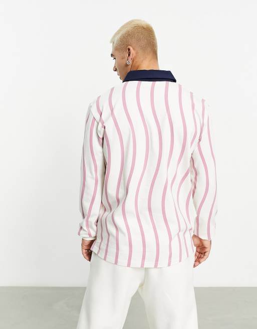 Fila Woodrow polo top with wavy print in white and pink