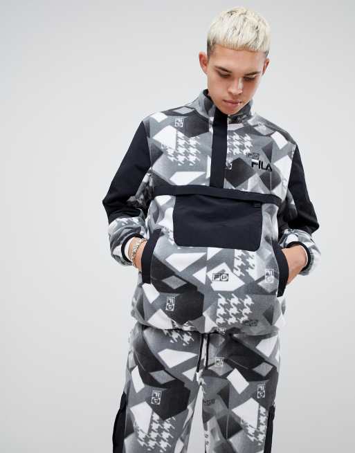 Fila x Liam Hodges technical fleece printed overhead windbreaker In black