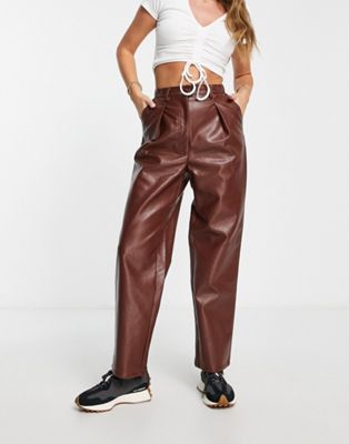 Finders Keepers Izzy PU trouser in brown - BROWN