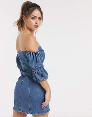 denim bardot mini dress