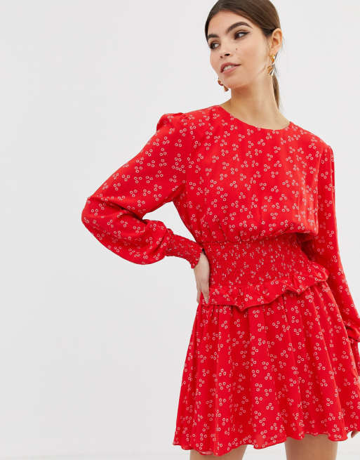 Finders Keepers long sleeve flippy dress in ditsy print ASOS