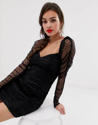 black sheer long sleeve dress