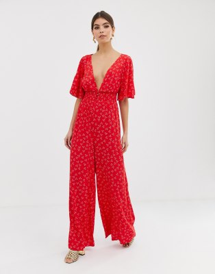 Finders Keepers wideleg ditsy print jumpsuit-Red