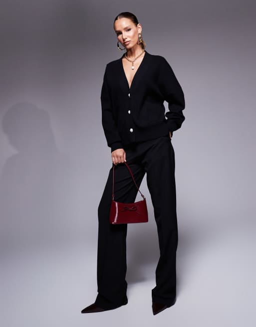 Finding Friday Diamante button detail knitted cardigan in black | ASOS