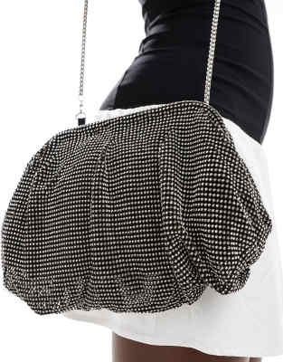 Finding Friday Diamante clutch bag with detachable chain in silver