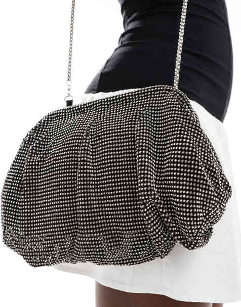 Finding Friday Diamante clutch bag with detachable chain in silver - view 1