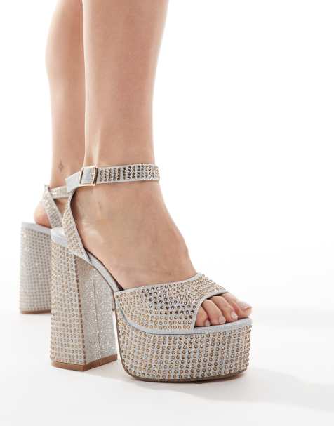 Finding Friday Glitter and bronze gem embellished platform in silver - view 1