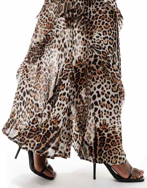 Leopard print frill midi skirt best sale