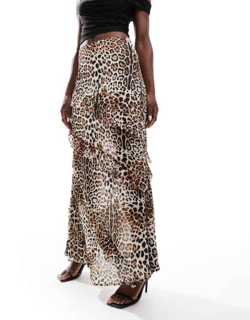 Finding Friday leopard print frill midi skirt  - BROWN