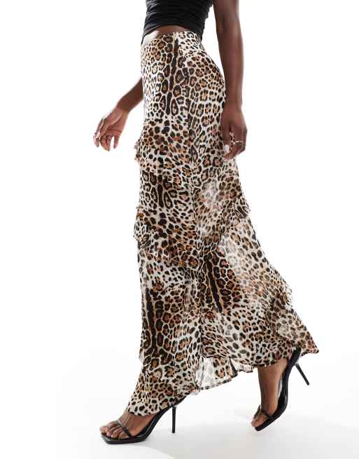 Finding Friday leopard print frill midi skirt - BROWN | ASOS