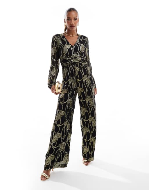 Finding Friday Metallic paisley jumpsuit in gold, 3 of 4