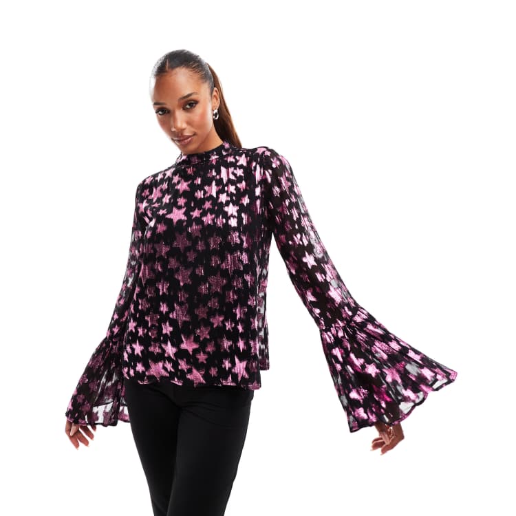 Kedera Women’s Sequin Sparkle Blouse Mock Neck Puff Long Sleeve...