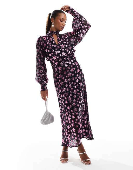 Pink long sleeve midi dress best sale