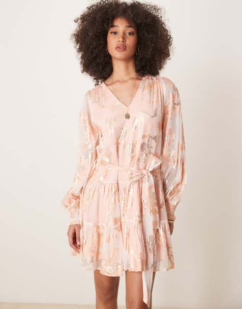 Finding Friday Metallic tiered knee length dress in coral - view 1