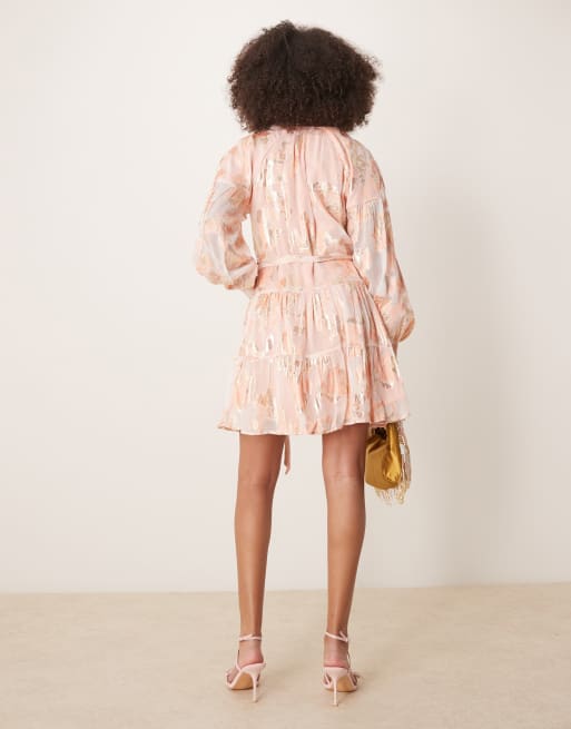 Finding Friday Metallic tiered knee length dress in coral | ASOS