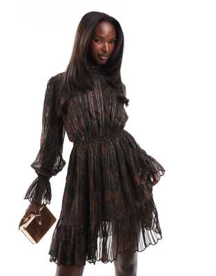 Finding Friday Printed Metallic Open Back Mini Dress In Multi-Brown