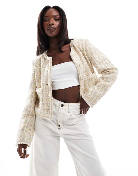Finding Friday Sequin boucle tailored jacket in cream - view 1