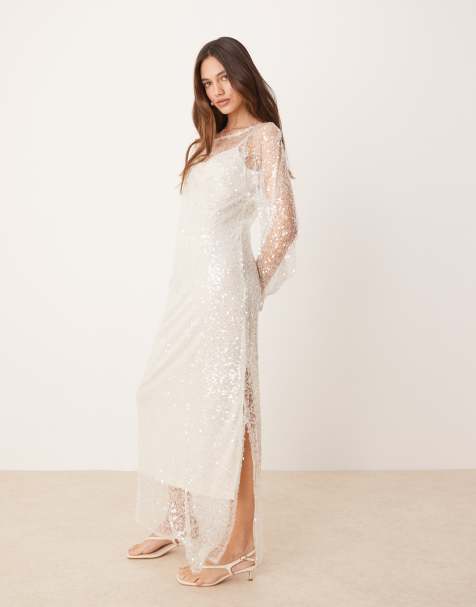 Finding Friday Sheer open sleeve sequin dress in ivory - view 1