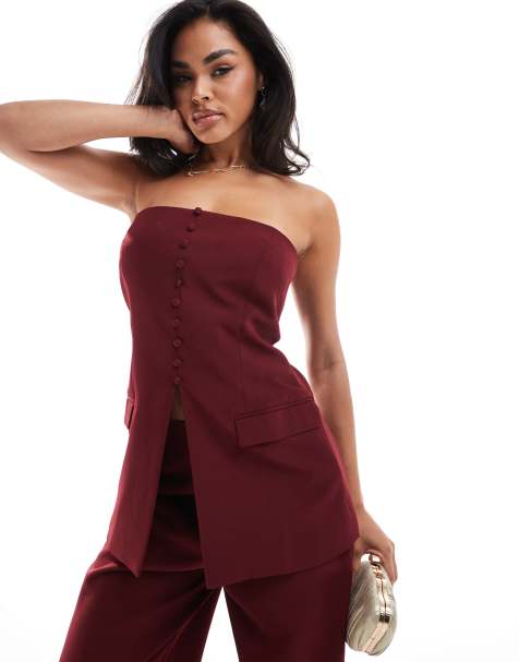 Finding Friday Tailored strapless longline top in burgundy - view 1