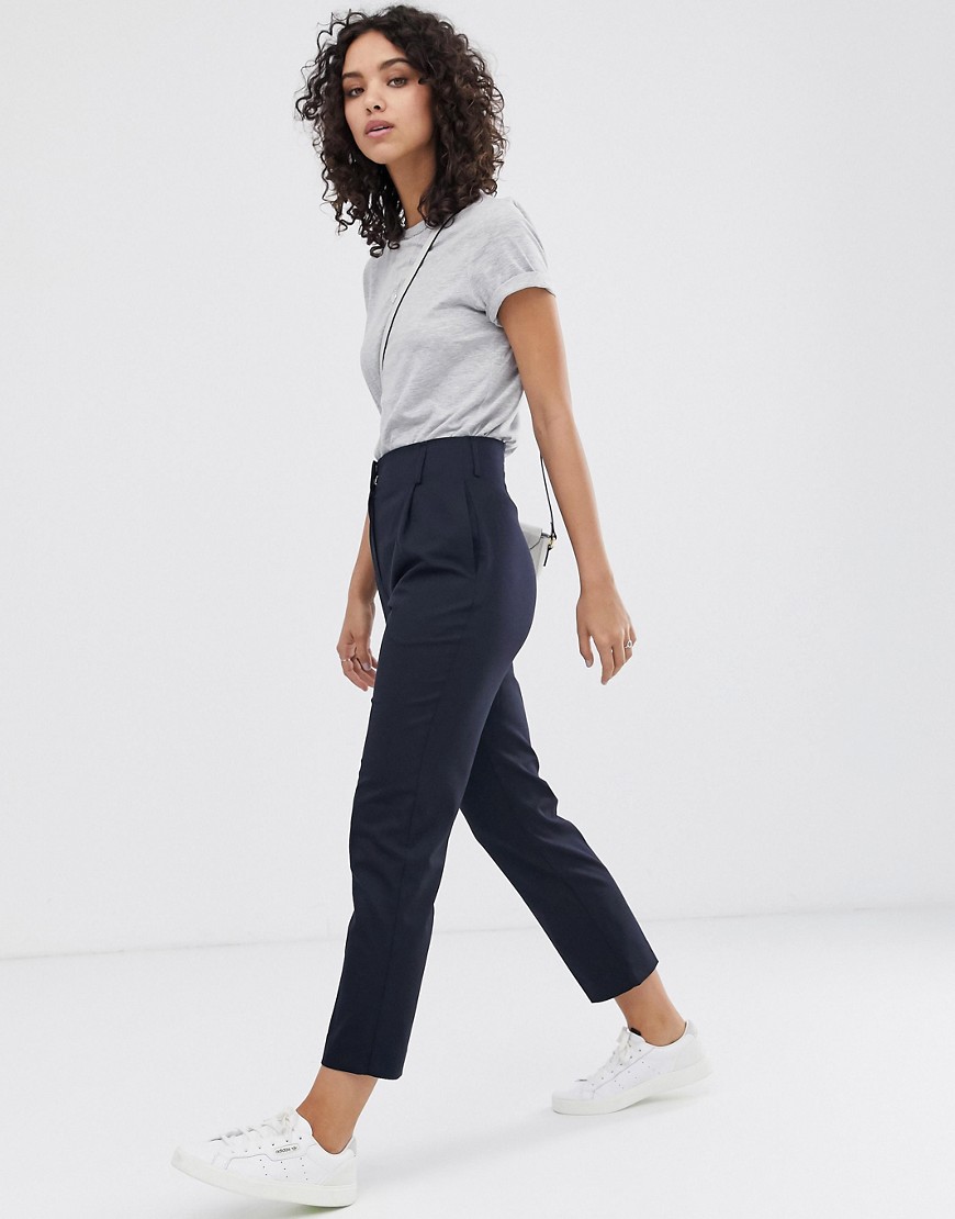 Finery Oliver linen blend trousers-Navy