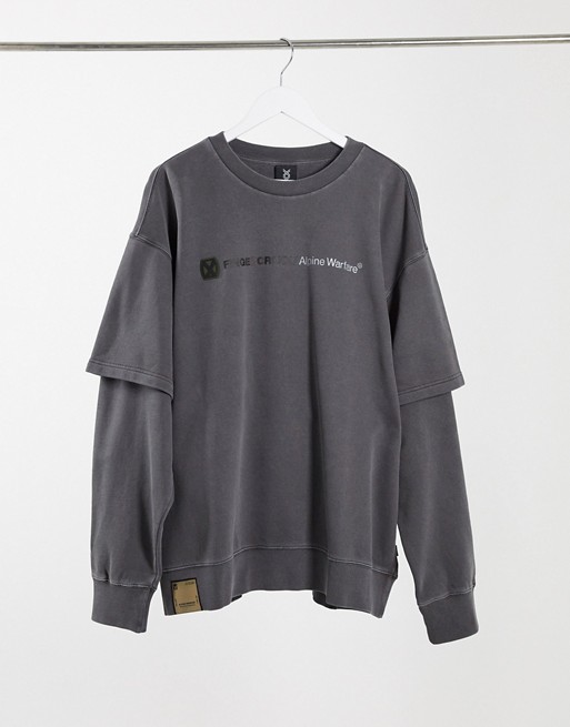 Fingercroxx double layer sweatshirt with logo in dark grey
