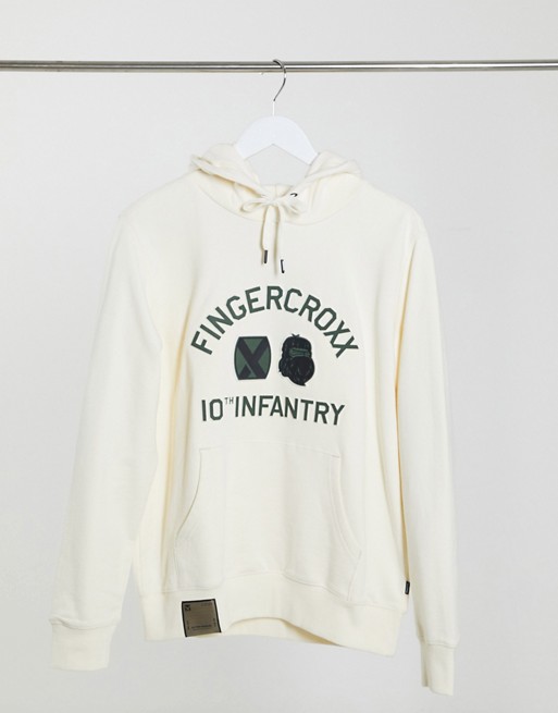 Fingercroxx hoodie with chest logo in ivory