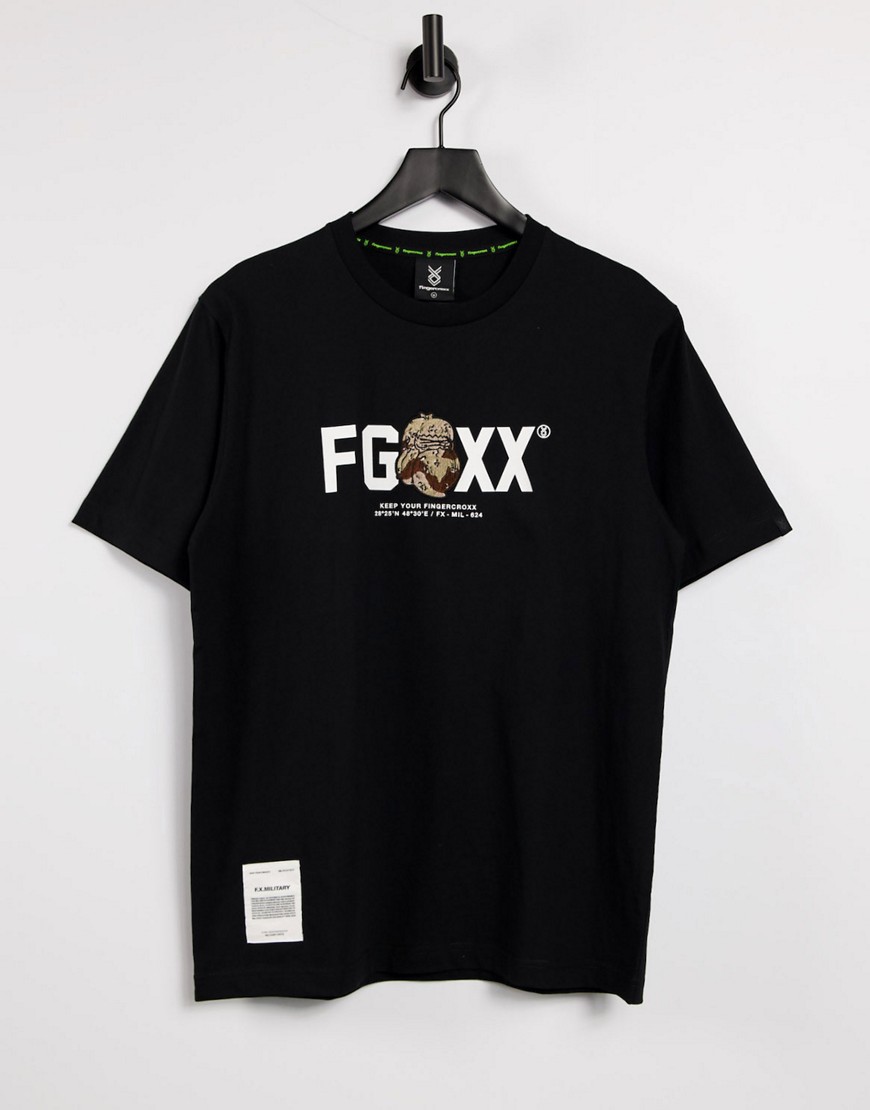 Fingercroxx - Sort t-shirt med stort logoprint