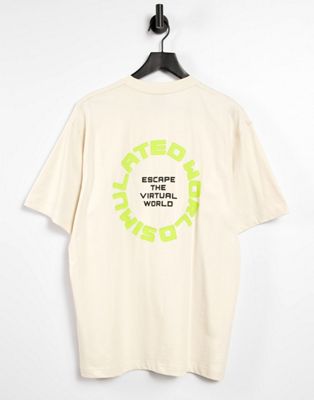 Homme Fingercroxx - T-shirt avec imprimé Simulated World dans le dos - Écru