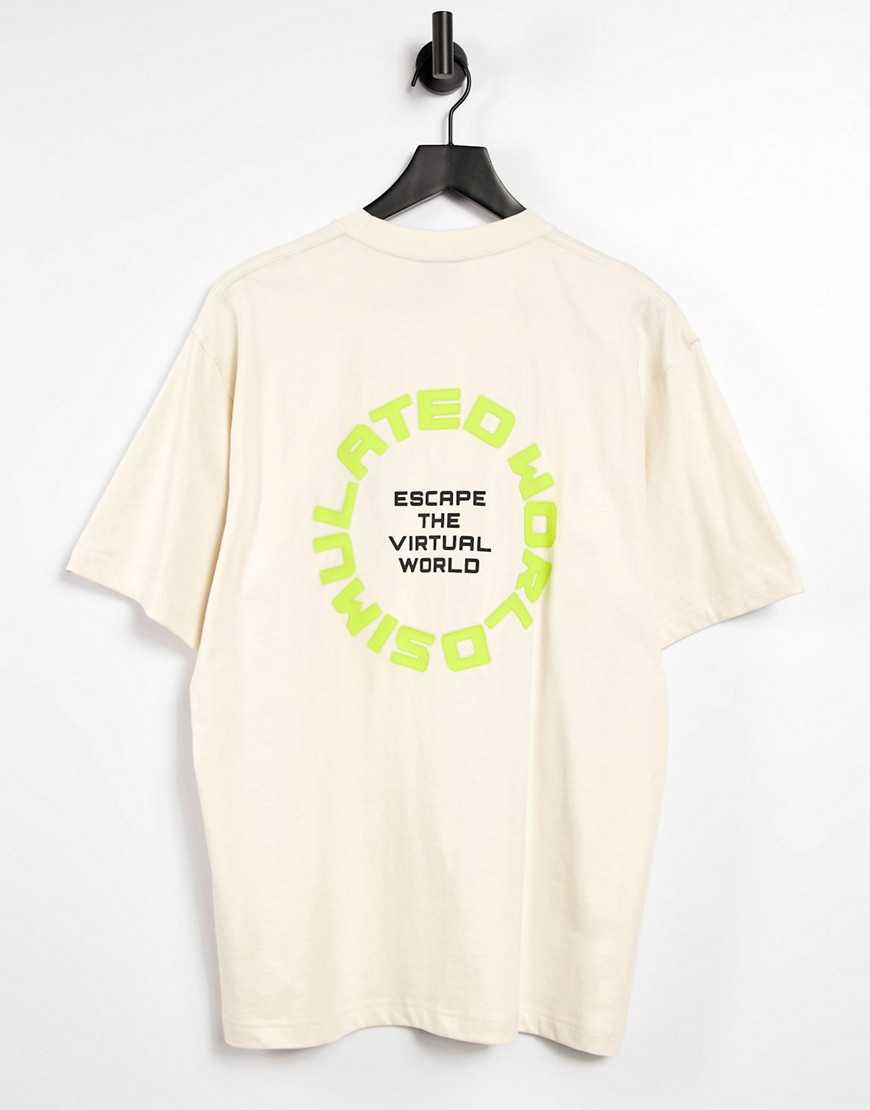 Fingercroxx - T-shirt écru con stampa Simulated World sul retro-Bianco