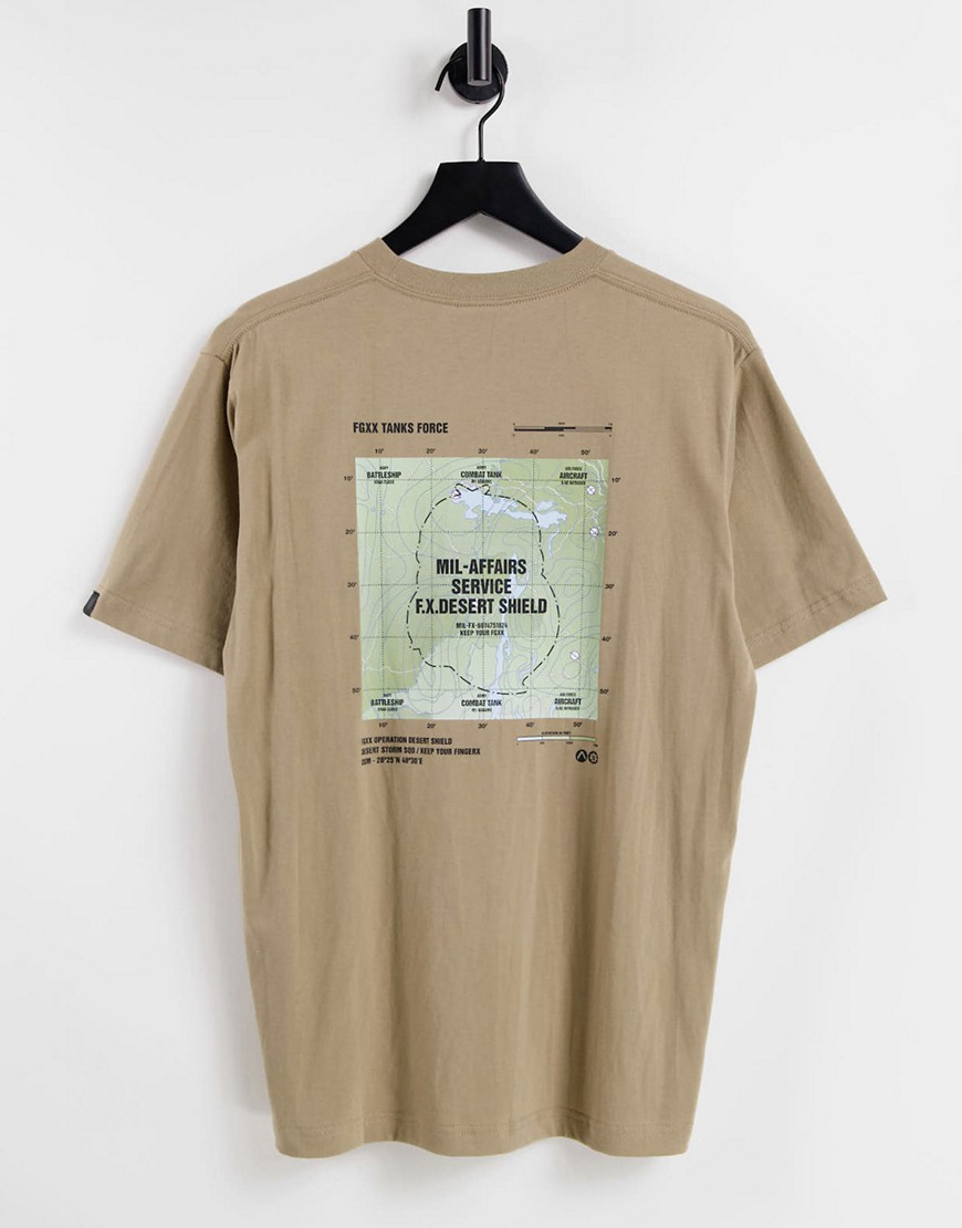 Fingercroxx - T-shirt met 'Desert Storm' print op de rug in stone-Neutraal