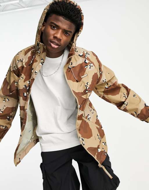 Fingercroxx windbreaker jacket with front pockets in tan camo print