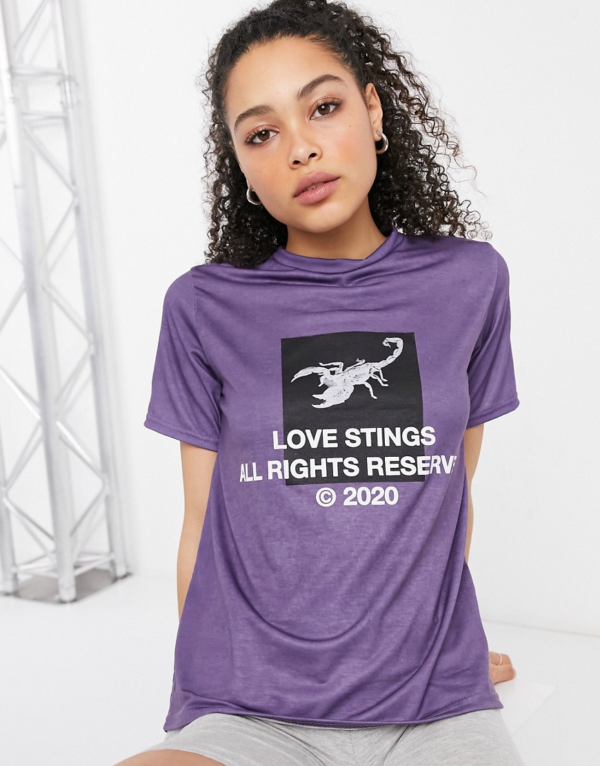 фото Фиолетовая футболка для дома с принтом "love stings" adolescent clothing-сиреневый