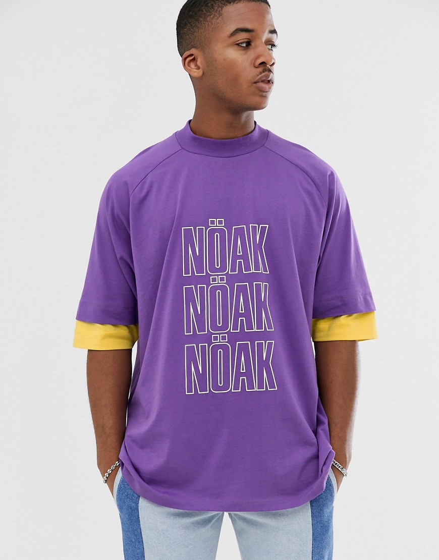 фото Фиолетовая oversize-футболка с желтыми вставками на рукавах noak-фиолетовый