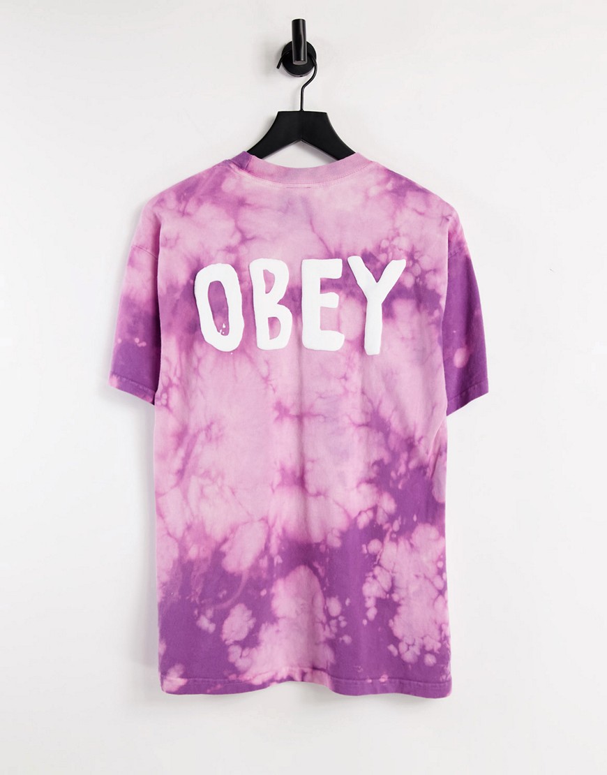 Фиолетовая плотная футболка с принтом тай-дай -Фиолетовый цвет Obey 11626536