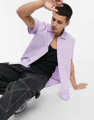 Фиолетовая рубашка с короткими рукавами в стиле унисекс ASOS DESIGN CIRCULAR-Розовый
