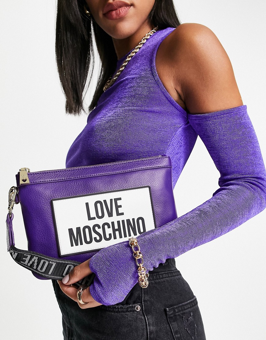 Фиолетовая сумка-клатч с ремешком для запястья и большим логотипом Love Moschino-Фиолетовый цвет