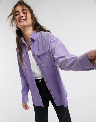 фото Фиолетовая вельветовая oversized-рубашка monki-фиолетовый
