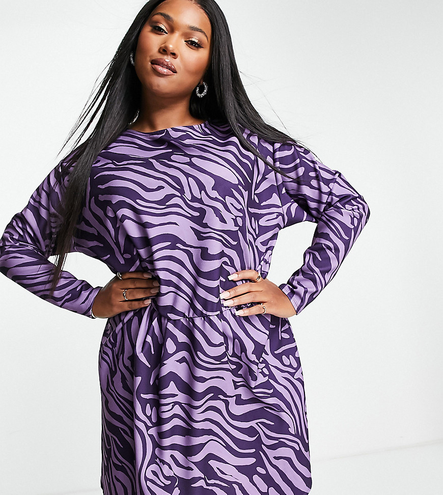 Фиолетовое платье мини с перекрещенным дизайном спереди и абстрактным звериным принтом ASOS DESIGN Curve-Разноцветный Asos Curve 109193900