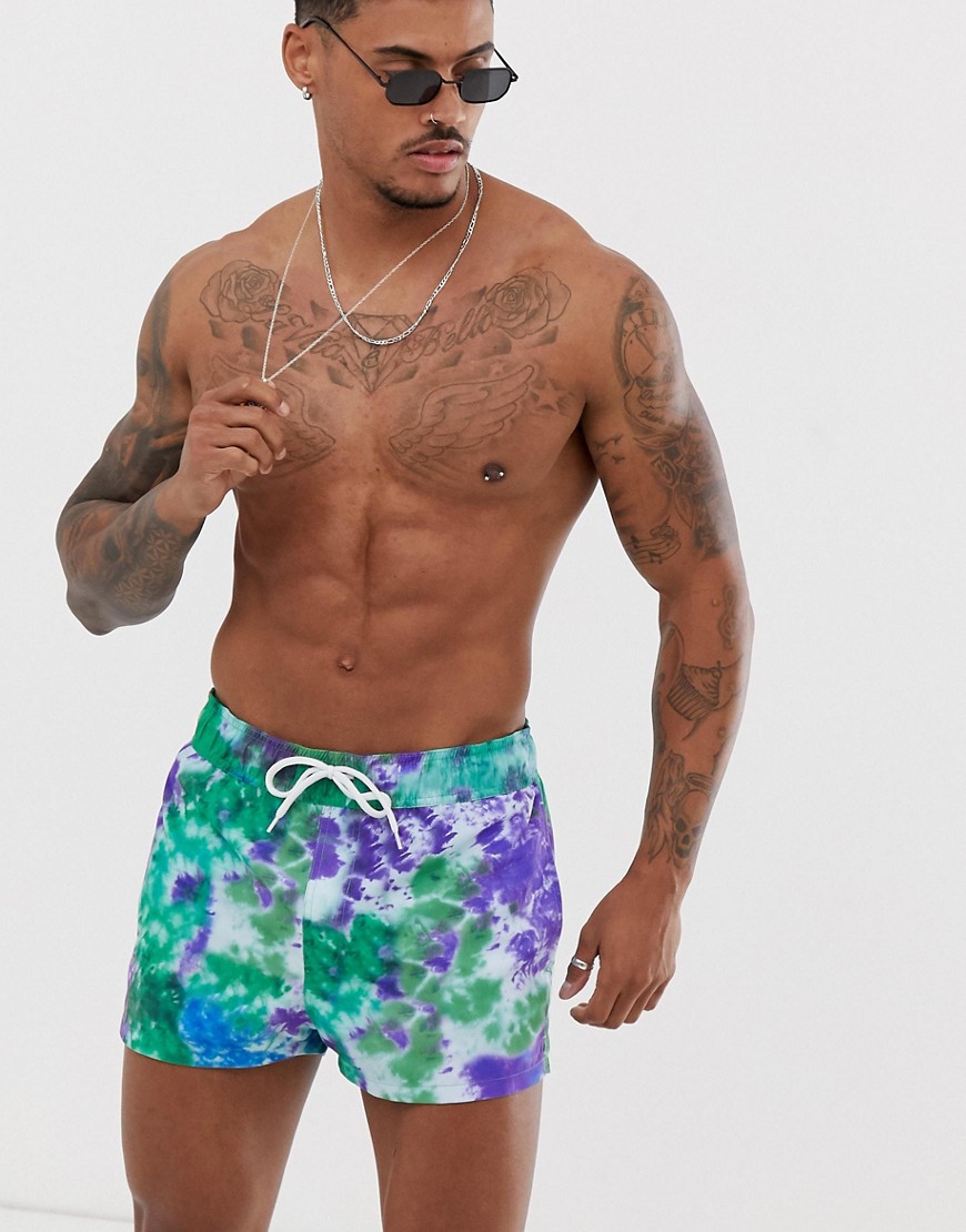 фото Фиолетовые короткие шорты для плавания с принтом тай-дай asos design-фиолетовый