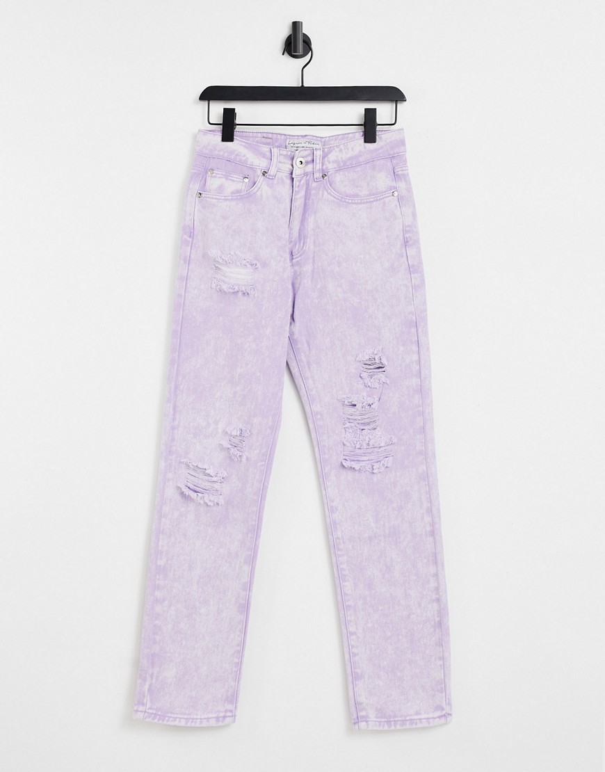 Фиолетовые прямые джинсы с эффектом потертости и кислотной стирки от комплекта -Фиолетовый цвет Liquor N Poker 106379872