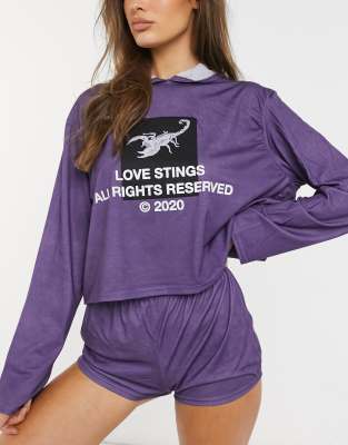 фото Фиолетовый худи для дома с принтом "love stings" adolescent clothing-сиреневый