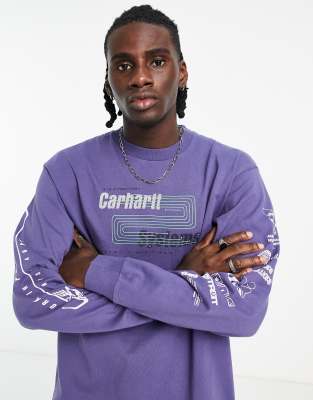 фото Фиолетовый лонгслив с принтом carhartt wip-голубой