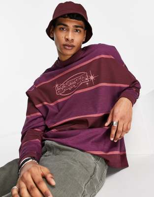 Футболки в полоску Фиолетовый oversized-лонгслив с полосками и принтом на груди ASOS DESIGN-Фиолетовый цвет