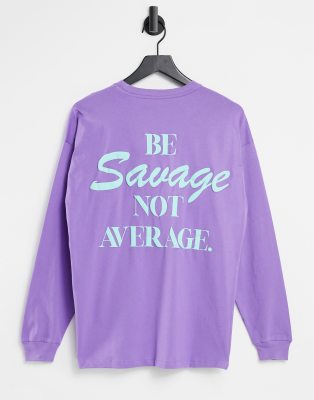 фото Фиолетовый oversized-лонгслив с принтом "savage" на спине asos design-сиреневый