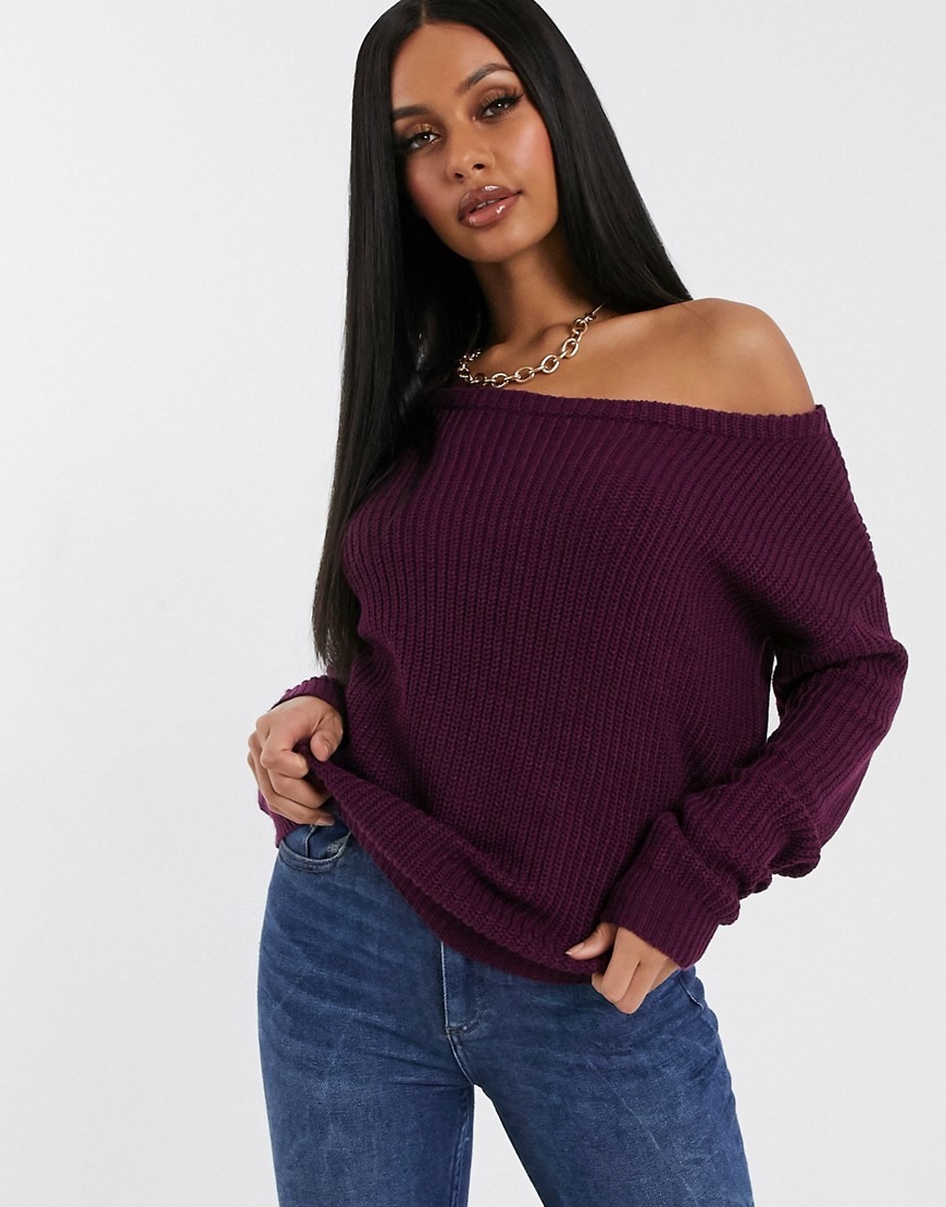 фото Фиолетовый свитер с открытыми плечами missguided