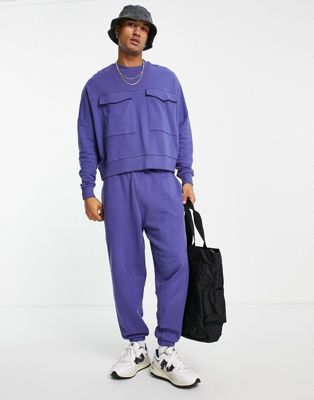 фото Фиолетовый укороченный свитшот с карманами в утилитарном стиле (от комплекта) asos design-голубой