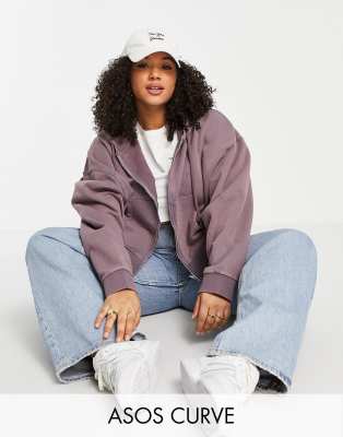 фото Фиолетовый выбеленный oversized-худи на сквозной молнии asos design curve-фиолетовый цвет asos curve