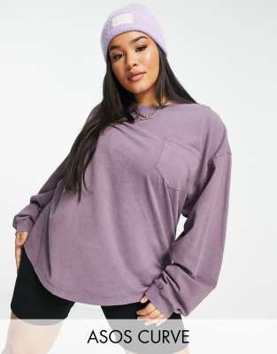 фото Фиолетовый выбеленный топ в стиле oversized с карманом asos design curve-зеленый цвет asos curve