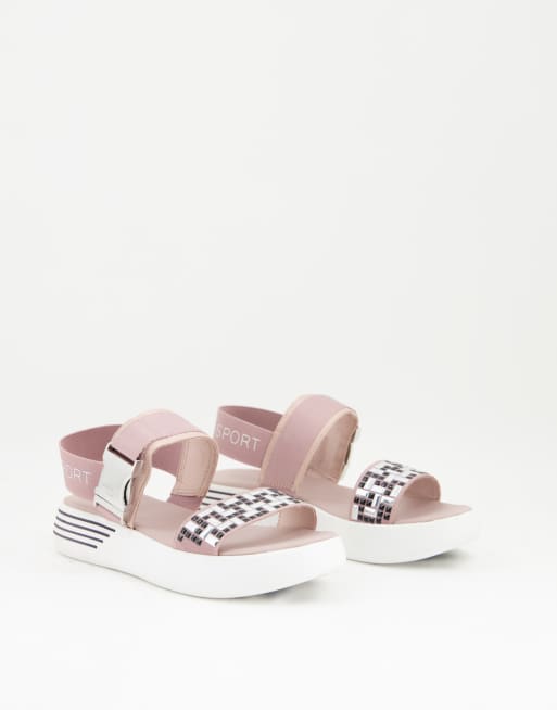 Fiorelli – Gayla – Zweiteilige Satin-Sandalen in staubigem Rosé