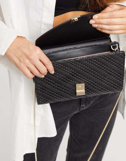 Fiorelli penelope clutch bag with chain strap in black weave